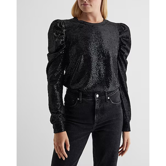 Express Velvet Dot Sequin Puff Sleeve Sweatshirt Sz XS Dark Fairy Whimsigoth - Picture 1 of 10